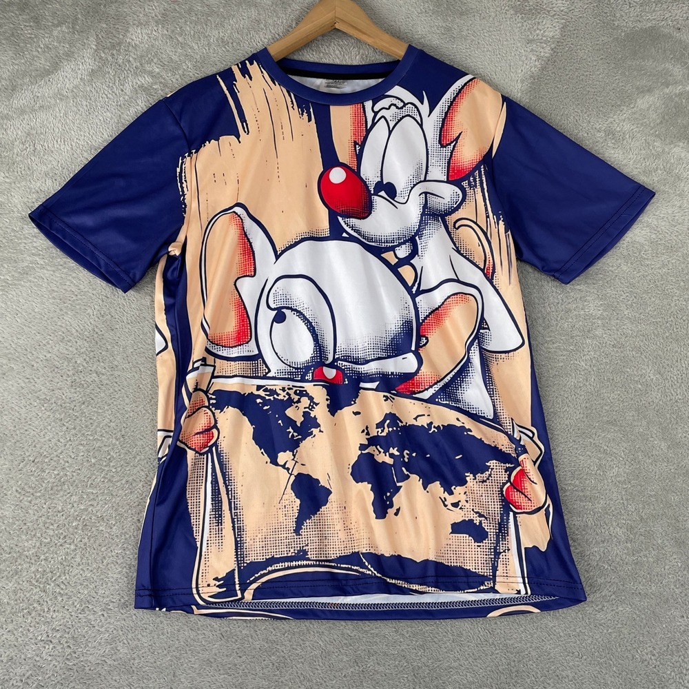 Pinky and the Brain Shirt Mens Medium Blue All Over Print Cartoon Polyester